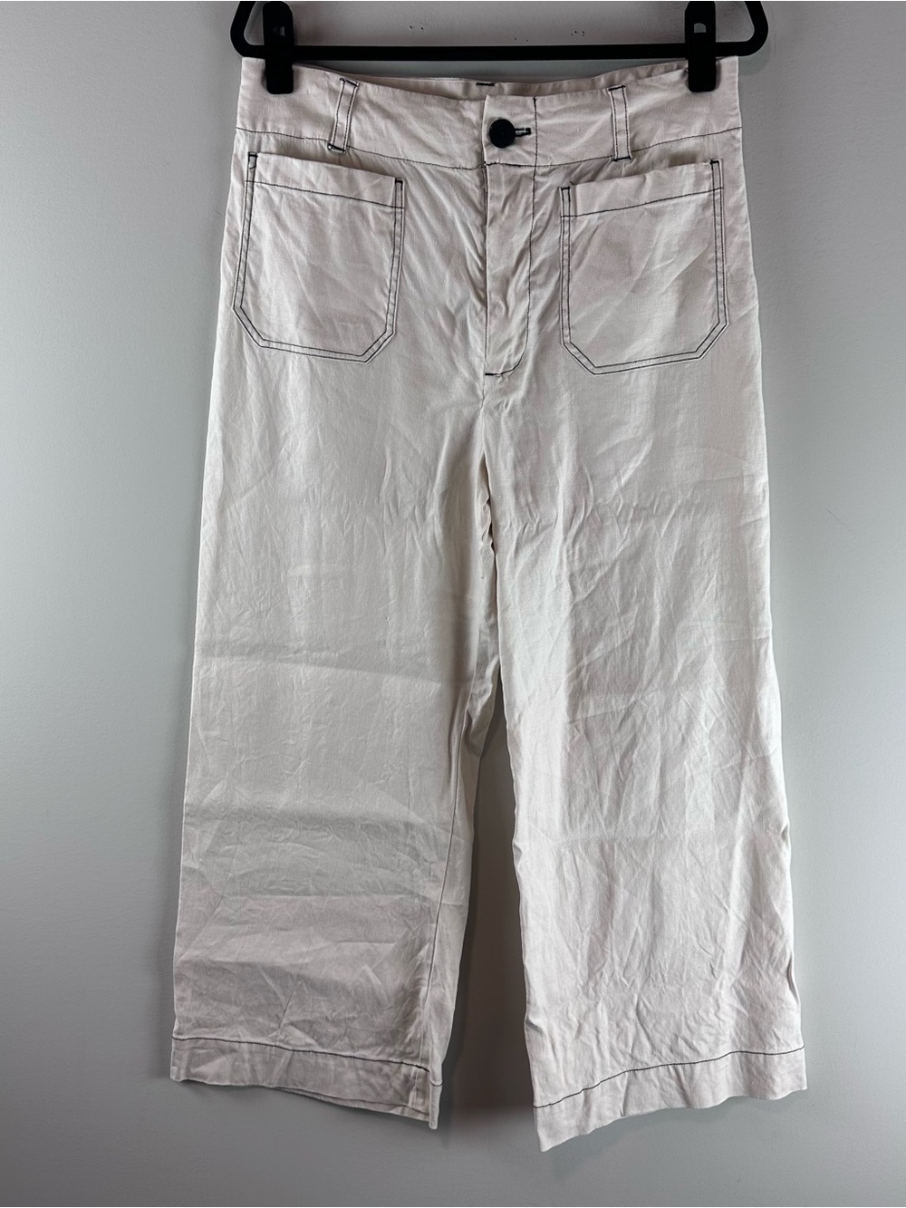 Maeve The Colette Linen Blend Casual Cropped Wide Leg Pant in Cream Size 31